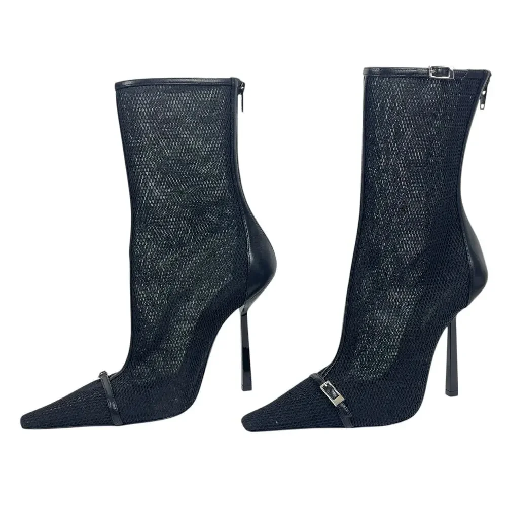 Saint Laurent Oxalis 115mm Mesh Pointed Toe Ankle Boots Black Size 37